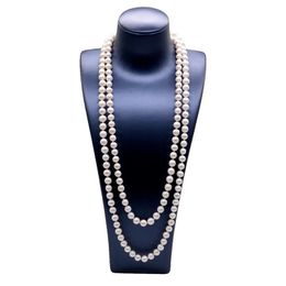 Pearl Long Necklace Natural Freshwater White Pearl Long Sweater Chain Engagement Dress Necklace Women Long Necklace 240305