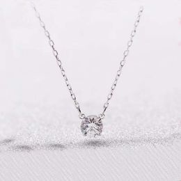 Jewery S High Edition Round Sier Single Diamond Necklace with Element Crystal Collar Chain for Women