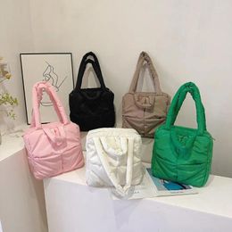 Evening Bags Casual Nylon Padded Women Handbags Plaid Down Cotton Shoulder Fashion Soft Puffy Small Tote Bag Shopper Purse Winter