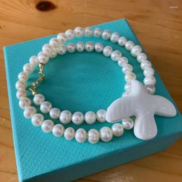 Chains Fresh Water Pearl Fashion Personality Ceramic Bird Necklace Lady/girl/ie Jewellery Gift