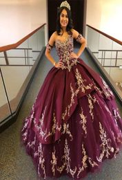 Lovely Burgundy Tier Quinceanera Dresses Sweetheart Lace Appliques Beaded Satin Ball Gown Prom Dress Corset Back Sweet 16 Dress4829374