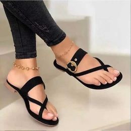 Slippers Womens Shoes 2023 Summer New Fashion Clip Toe Flat Flip Flops Beach PU Leather Casual Ladies Zapatos jer014OFF H240322