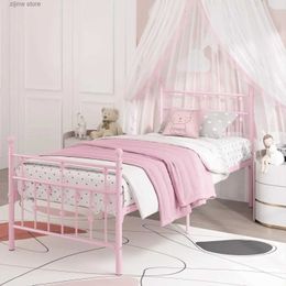 Other Bedding Supplies Pink metal bed frame double size with top plate cushion basic support heavy-duty steel plate frameless spring suitable for girls Y240320