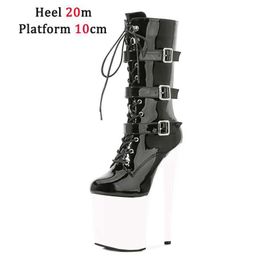 Dress Shoes Club Womens Black Sexy Short Boots 2022 New Brand Pole Dance Thin Heels Platform 17 20CM Big Size RomanZQQX H240321