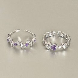 Korean Style Vintage Purple Diamond Love Ring Set for Women - Two Piece Instagram Ring Set