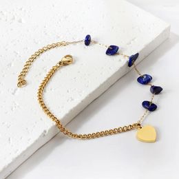 Anklets Bohemian Gold Plated Heart Pendant Anklet Stainless Steel For Women Girls Shaped Blue Zirconia Ankle Bracelet Female Jewellery