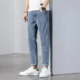 Men's Jeans Light Blue Casual Man Cowboy Pants With Pockets Trousers Cropped Designer Stylish Korean Fashion Summer Original Xs