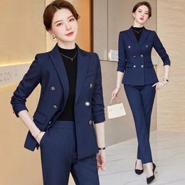 Women's Two Piece Pants Black Business Suit 2024 Autumn And Winter High Sense Interview Formal Wear Elegant Coat Work Clothes Wint