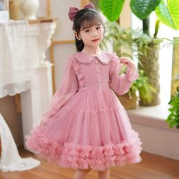 Girls Spring and Autumn Childrens Western Style Birthday Princess Dress Baby Tutu Long Sleeve Skirt 240311