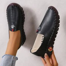 Casual Shoes Mother Comfortable Leather Summer Women Black Flats Soft Bottom Oxford Female Leisure Loafers Moccasins Woman