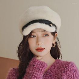 Visors Winter Warm Fur Beret For Women Fashion Mink Cap Korean Casual Trend Winterproof Real Sheepskin
