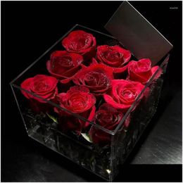 Gift Wrap High Quality Rose Eternal Flower Bouquet Packing Box Transparent Acrylic Crystal Packaging Drop Delivery Home Garden Festi Dh7Av