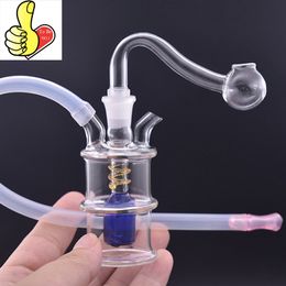 Wholesale Colourful cheap mini HOOKAH 10mm female Spiral style Double joint water oil burner bong pipe with glass dab rig bowl and two silicone straw hose for smoking