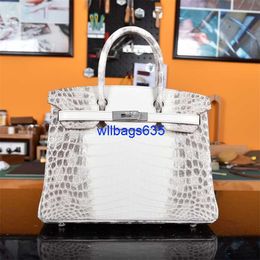 Tote Bags Himalaya Crocodile Handbag Genuine Platinum Bag 30 Himalayan Twopoint Air Pressed Crocodile Skin Fully Handmade with Hand Sewn Hon have logo HB1S21