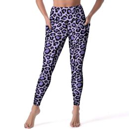 Outfit Purple Spotted Leopard Leggings Animal Print Fitness Yoga Pants High Waist Cute Leggins Elastic Pattern Sports Tights Gift Idea