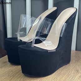 Sandals Olomm Arrival Women Platform Mules Flip Flop Sexy Wedges Heel Round Toe Elegant Black Casual Shoes US Plus Size 4-15