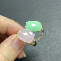 Cluster Rings Simple And Generous Crystal Oval Ring Replaceable Pink Stone Rotatable Super Slim Base Clover For Women Gift