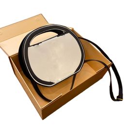 Designer Luxury Black White Leather Small Circular Clutch Bag