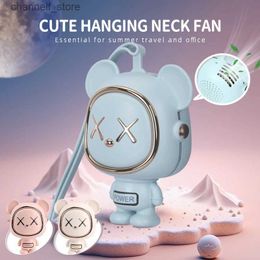 Electric Fans Mini pendant necklace fan 3-speed cute cartoon bear desktop fan cooling handheld ventilation fan outdoor camping tripY240320