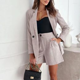 Women's Tracksuits Ladies Lapel Long Sleeved Coat Shorts Two Piece Sets Fashion Button Pocket Slim Suit Spring Temperament Commuter Blazer