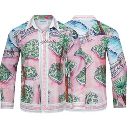 casablanca shirts Street Fashion Label Long Sleeved Lapel Loose Indian Style Printed Couple Casual Shirt Trend