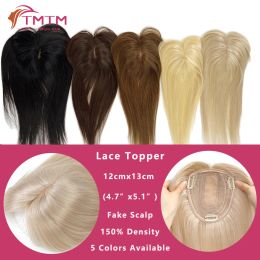 Toppers Blonde Lace Topper 12x13CM Human Hair Extensions European HairPiece Natural Middle Part Toupee For Women 3 Clips In For Thin Hai
