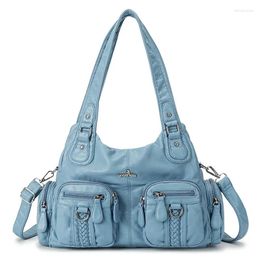 Totes 2024 European American Fashion Women's Shoulder Bag Wash Water Soft Leather Solid Colour Handbag Oblique Satchel