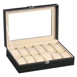 Cases VANSIHO Hot Sale PU Leather Display Storage Collection Organizer Watch Box For Men Watch Display Case With Glass Top
