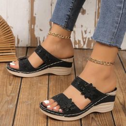 Slippers Women Plus Size 36 - 43 Is Shoes Retro Roman Sandals Casual Flower Wedge Platform 2024