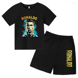 Clothing Sets Children's Birthday Gift 3-13YCR7 Idol Round Neck T-shirt Printed Boys/Girls Baby Short Sleeved Top Shorts 2P Casual Sports