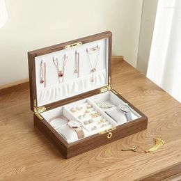 Storage Boxes Vintage Wooden Jewellery Box Dust-proof Earrings Bracelet Desktop Ornament With Lock