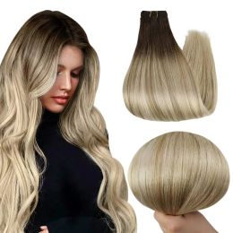 Weft Full Shine Hair Bundles 100% Human Hair Weft Extensions Ombre Blonde Color100g Sew In Silky Straight Remy Skin Double Weft