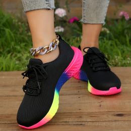 Shoes 2023 Fall New Mesh Breathable Women Sneakers Fashion Lace Up Ladies Casual Shoes Round Toe Walking Tennis Shoes Zapatos De Mujer