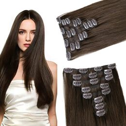 Extensions 120g Full head Set Russian Virgin Remy Cuticle Aligned Human Hair Clip In Human Hair Extensions Dark Brown Color 2