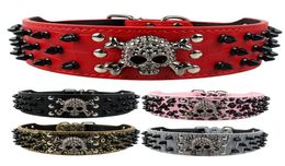 Fashion Wide Spiked Studded Leather Dog Collars Bullet Rivets With Cool Skull Pet Accessories For Medium Large Dogs SXL5914268