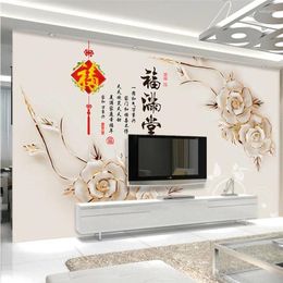 Wallpapers Wellyu Papel De Parede Papier Peint Custom Wallpaper Embossed Flowers Fu Man Tang TV Wall Papers Home Decor