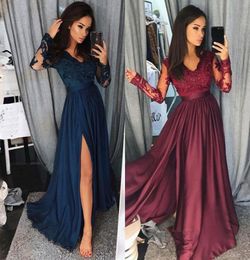Burgundy Prom Dresses 2019 Formal Evening Party Pageant Gowns Split Special Occasion Dress Dubai 2k19 Black Girl Couple Day Navy B9110947