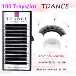 False Eyelashes TDANCE 100tray/Lot Easy Fan Bloom Eyelash Extension Fast Self-Making Fans Premade 3D 5D 6D 8D Austomatic Flowering Volume