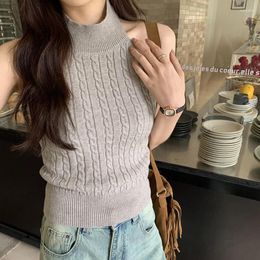 Women's Tanks Sexy Halter Sleeveless Tank Top Women 2024 Summer Fashion Backless Sheathy Knitted Camisole Ladies Casual Short Tops