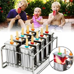Ice Cream Tools Ice Lolly Mould with Popsicle Holder Easy To Remove Popsicle Moulds Stainless Steel Reusable Ice Cream Moulds with Sticks L240319