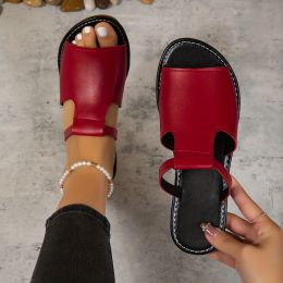 Sandals Women's Cut Out Slide Sandals Trendy Faux Leather Flat Slide Sandals Lightweight Slip On Outdoor Shoes