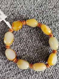 highquality Natural Hetian Jade yellow White Beads Original Stone ShapeBeads Hand String Bracelet Handring Original edition