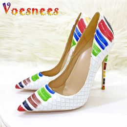 Dress Shoes Europe And America Style Colorful Graffiti High Heels 2023 New Snake Skin Pattern Single 12CM Pointed Women Pumps White H240325