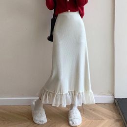 Skirts Korean Fashion Autumn Women Mesh Patchwork Female Long Skirt Ladies High Waist Faldas Ajustadas Trumpet Dropship