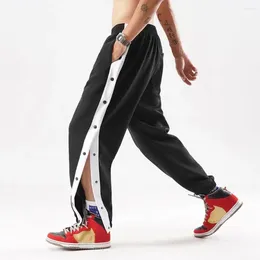 Men's Pants Men Drawstring Loose Fit Sport With Side Button Closure Elastic Waist For Gym Training Jogging Breathable Wide