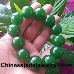 Link Bracelets Genuine Natural Green Jade Bracelet Women Men Fine Jewellery Bangle Real Jades Stone Beads Elastic Beaded Jewellery Gift