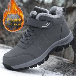 Boots Winter Women Men Boots Plush Leather Waterproof Sneakers Climbing Shoes Unisex Outdoor Nonslip Warm Hiking Ankle Boot Man