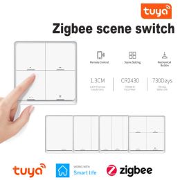 Control Tuya zigbee button Smart Scene Switch 4 Gang 12 Scene Switch Push Button Controller Works With Smart Life App ZigBee Gateway