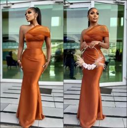 Orange Burnt Mermaid Bridesmaid Dresses Elegant One Shoulder Tulle Strap African Girls Maid of Honor Gowns Robe Demoiselle D Honneur Femme