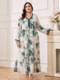 Ethnic Clothing Plus Size 4XL Evening Dress For Women 2024 Ramadan Eid Mubarak Chiffon Print Abaya Dubai Turkey Islam Muslim